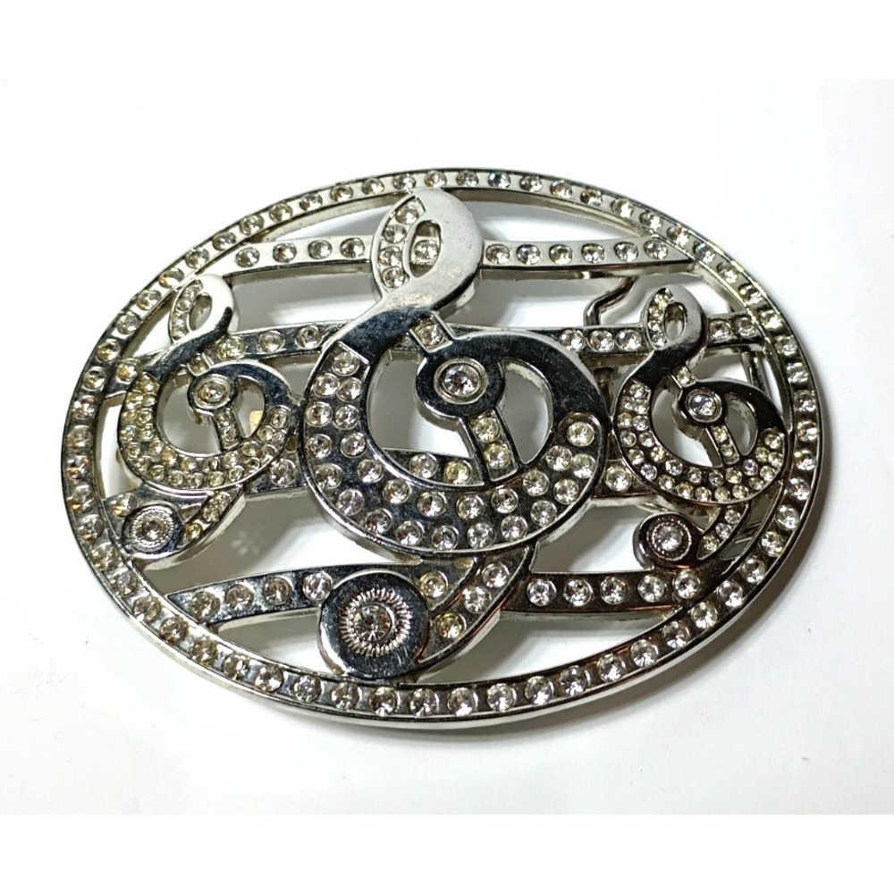 Vintage Rhinestone Music Note Treble Clef Belt Buckle Silver Tone Crystal GF Mar